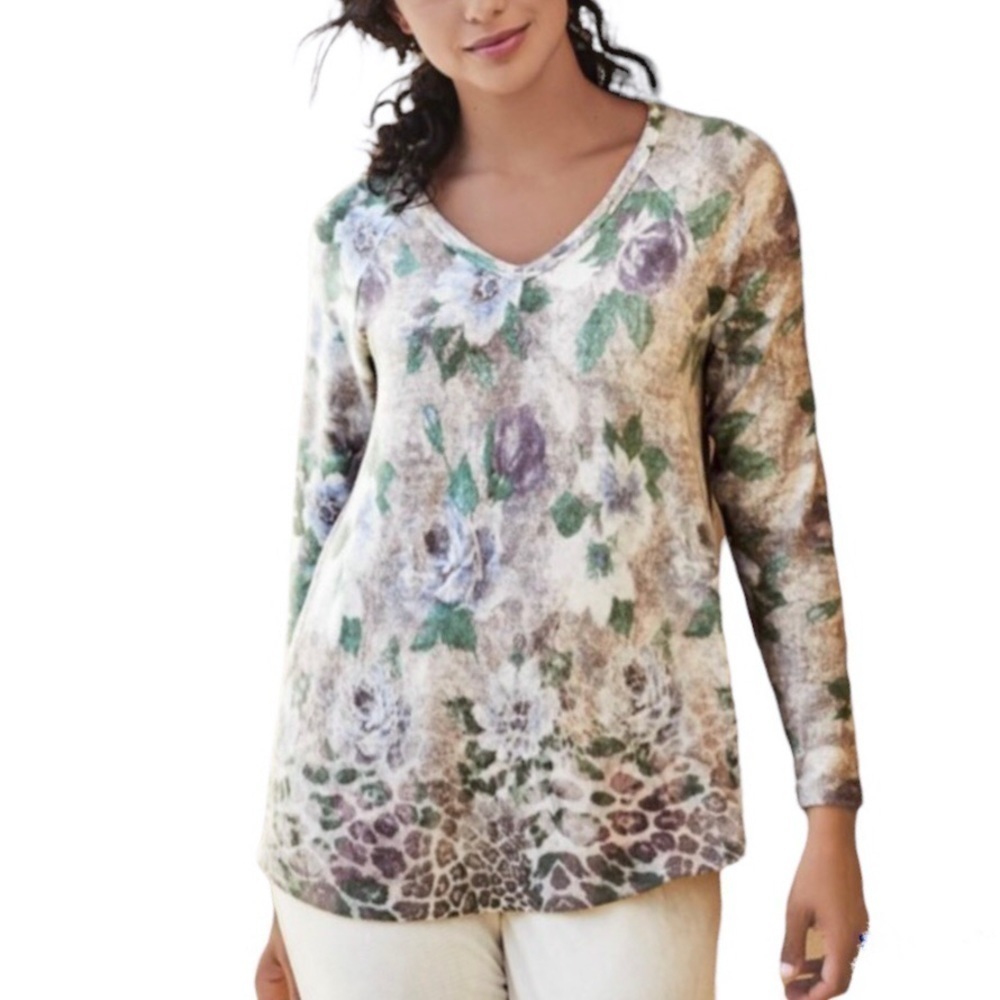Soft Surroundings Top Womens Medium Symphonia Moonrock Soft Stretch Floral